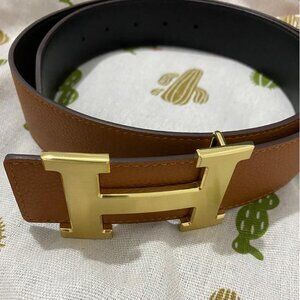 Hermes Gold 'h' Buckle Brown Leather Belt